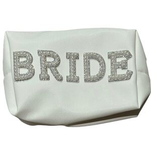 Elegant White Bride Cosmetic Bag with Rhinestone Detail